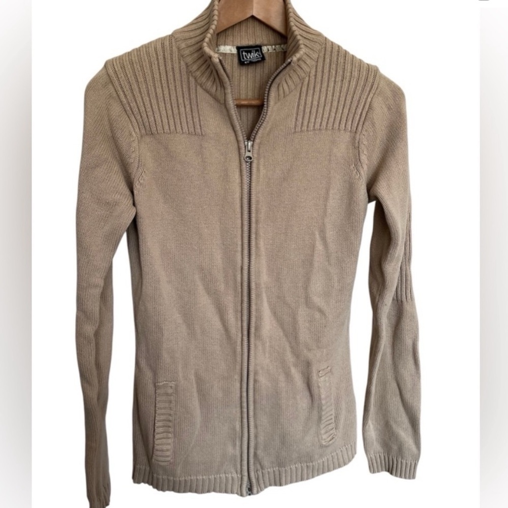 Twik Tan Ribbed Zip-Up Women’s Sweater Size M
